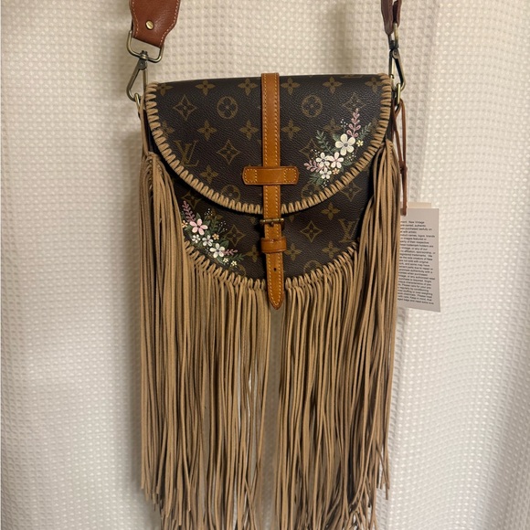 Louis Vuitton Handbags - Vintage redone Louis Vuitton Floral Brown Crossbody Bag with Fringe